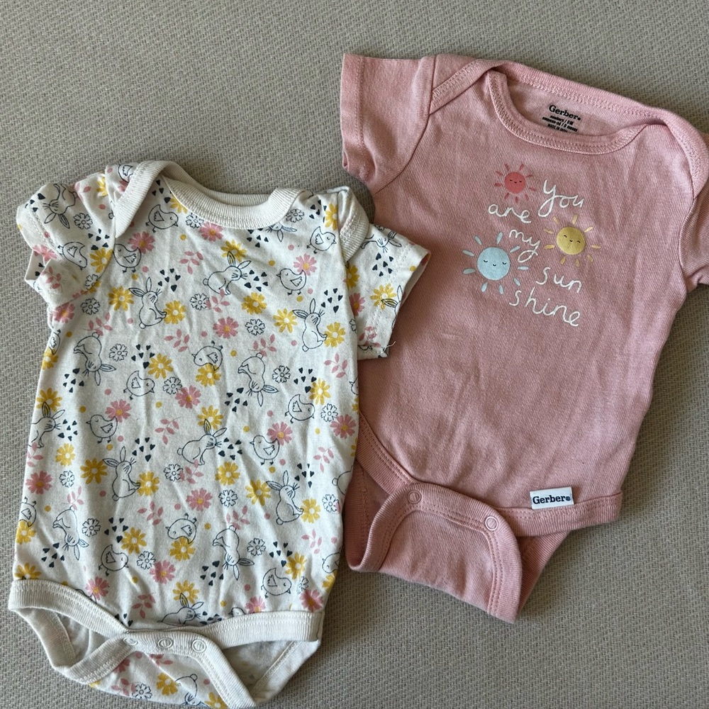 Carter's Floral and Sunshine Bodysuits - Pink and Cream